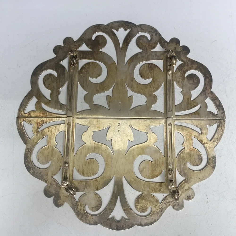 Silverplated Adjustable Footed Trivet Stamped FOOF 10”